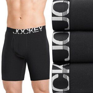 Jockey 4 Pack Activestretch Black Cotton Stretch Long Leg Boxer Brief NEW Medium